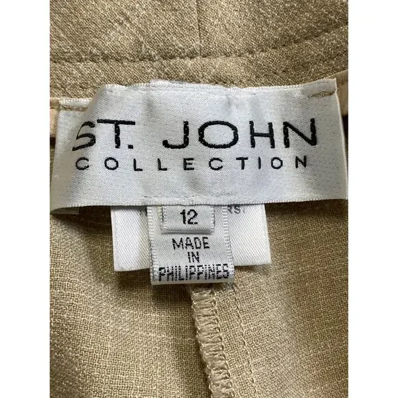 St John Linen Blend Trousers Dress Pants Sz 12 Luxury Old Money Business Casual